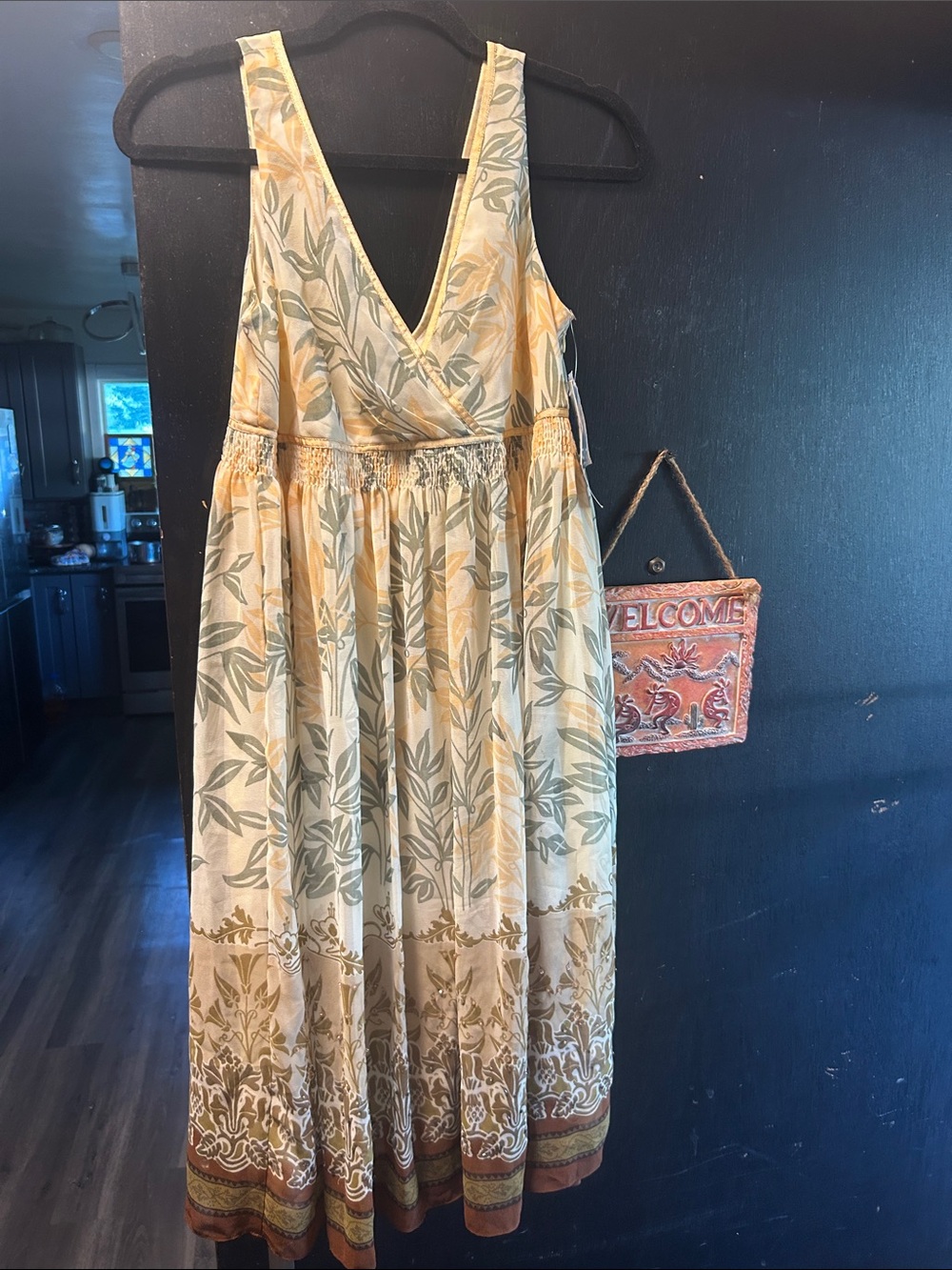 Floral Yellow Wrap Maxi Dress with Smocked Waist